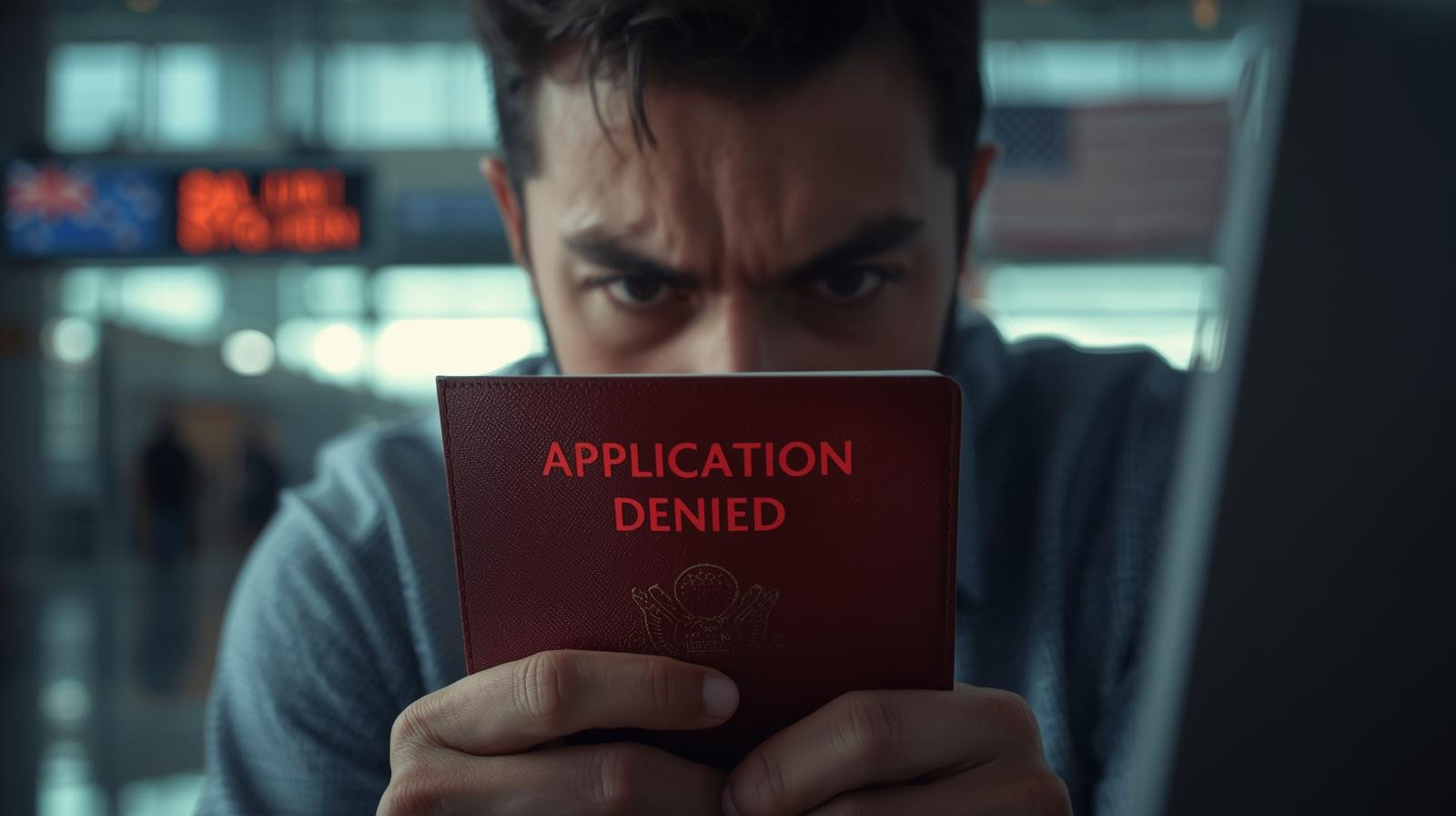 הודעת סירוב ESTA על מסך מחשב לצד דרכון ישראלי בגלל טעות בטופס