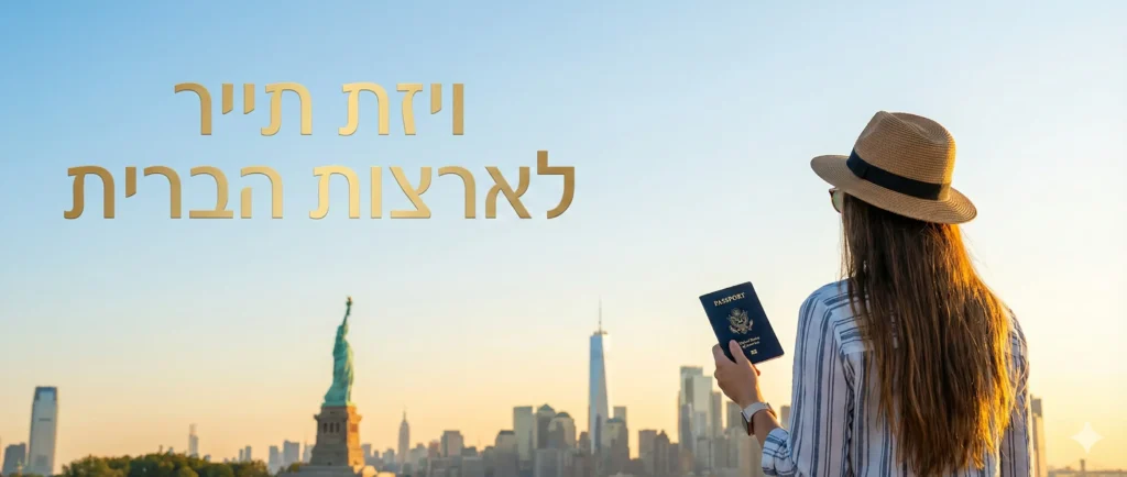 ויזת תייר לארצות הברית - אישה מחזיקה דרכון מול פסל החירות